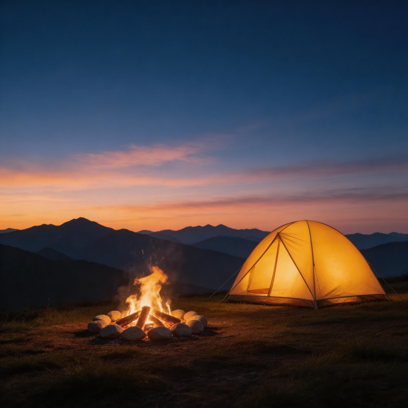 篝火帐篷夜景图片