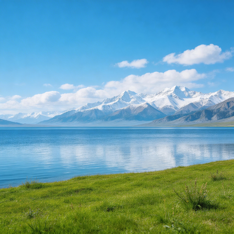 雪山湖畔风光图片