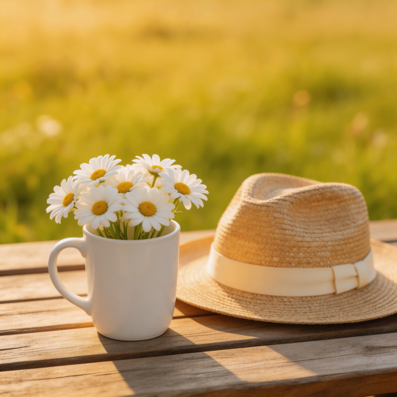 花与帽的静谧时光图片