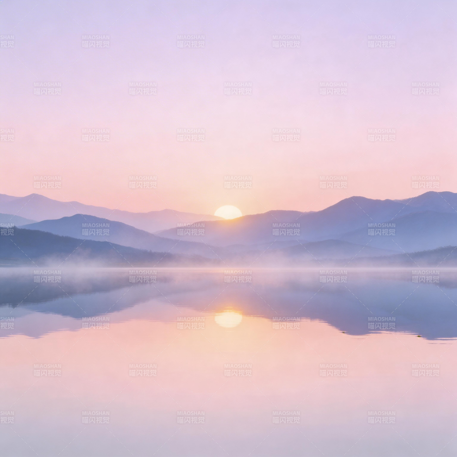 晨曦湖光山色图片