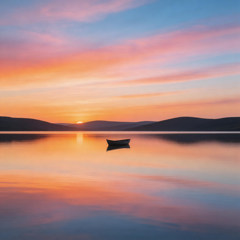 湖上孤舟夕阳红图片