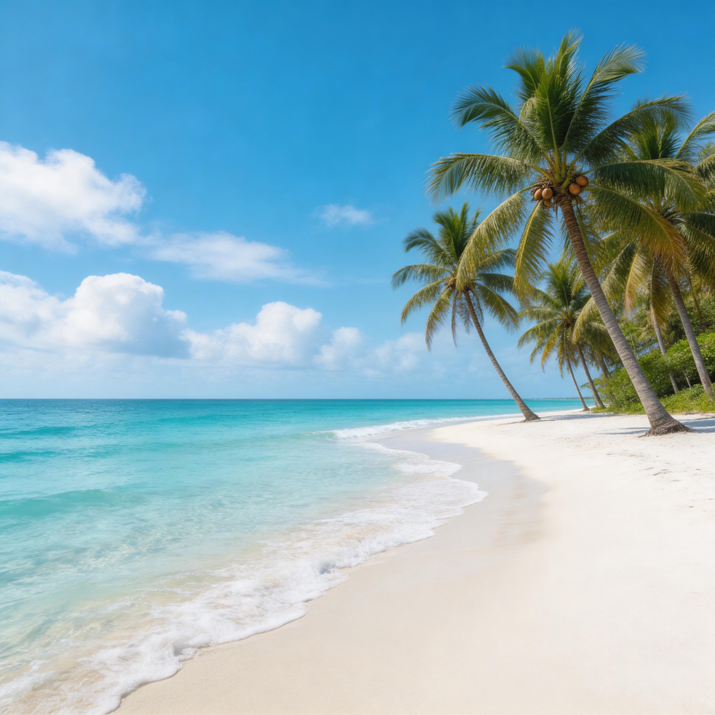 椰林白沙碧海蓝天图片