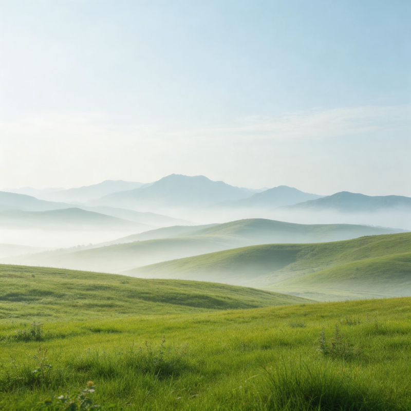 晨雾草原山影图片