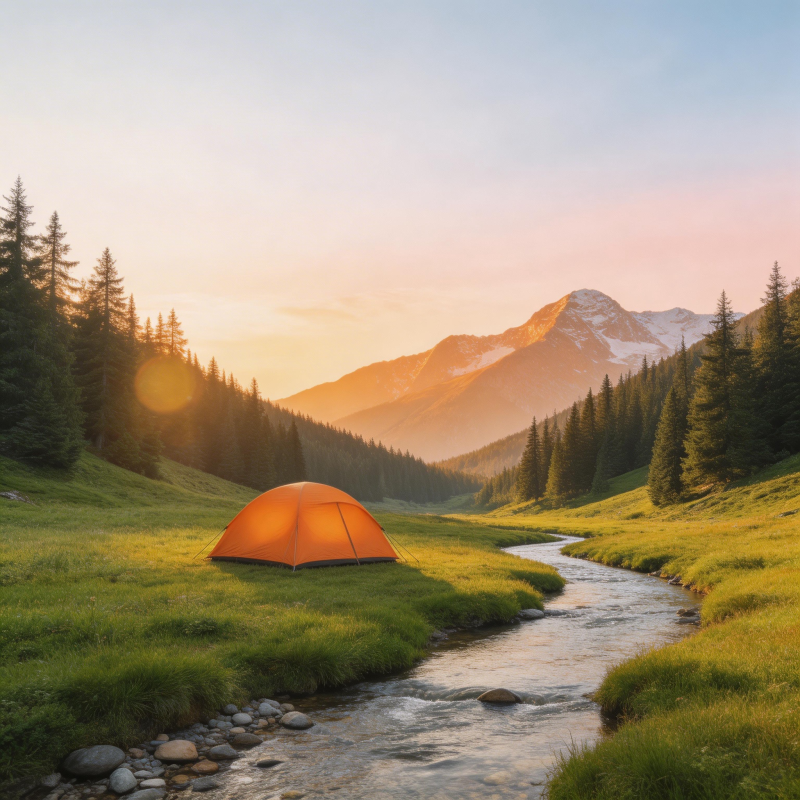 山野晨曦露营图图片