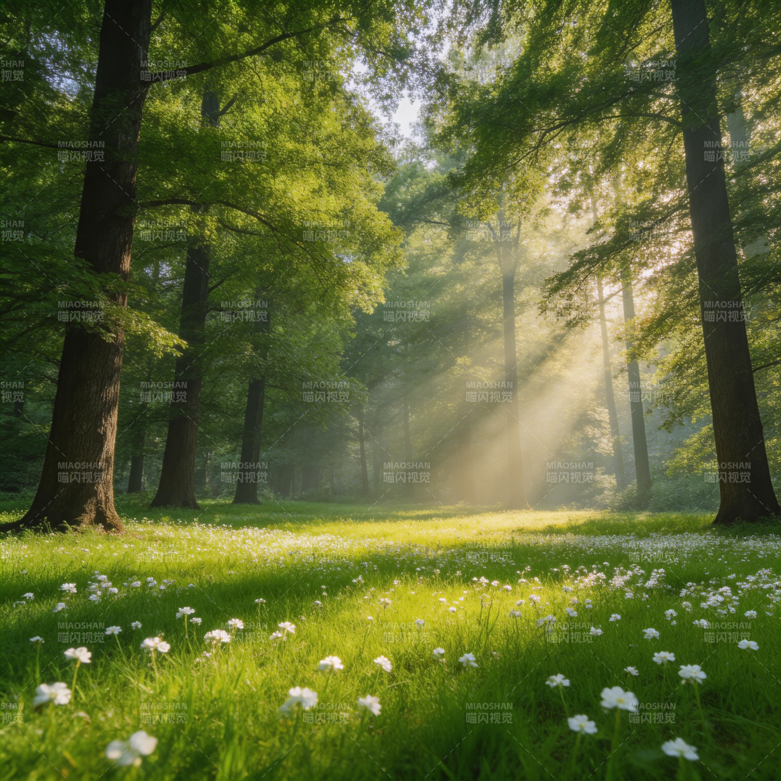晨光林间花影图片