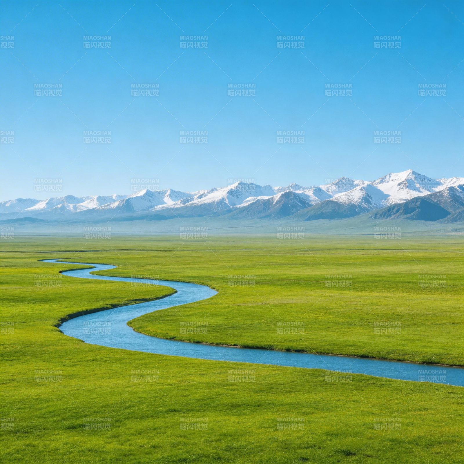 草原上的蜿蜒河流图片