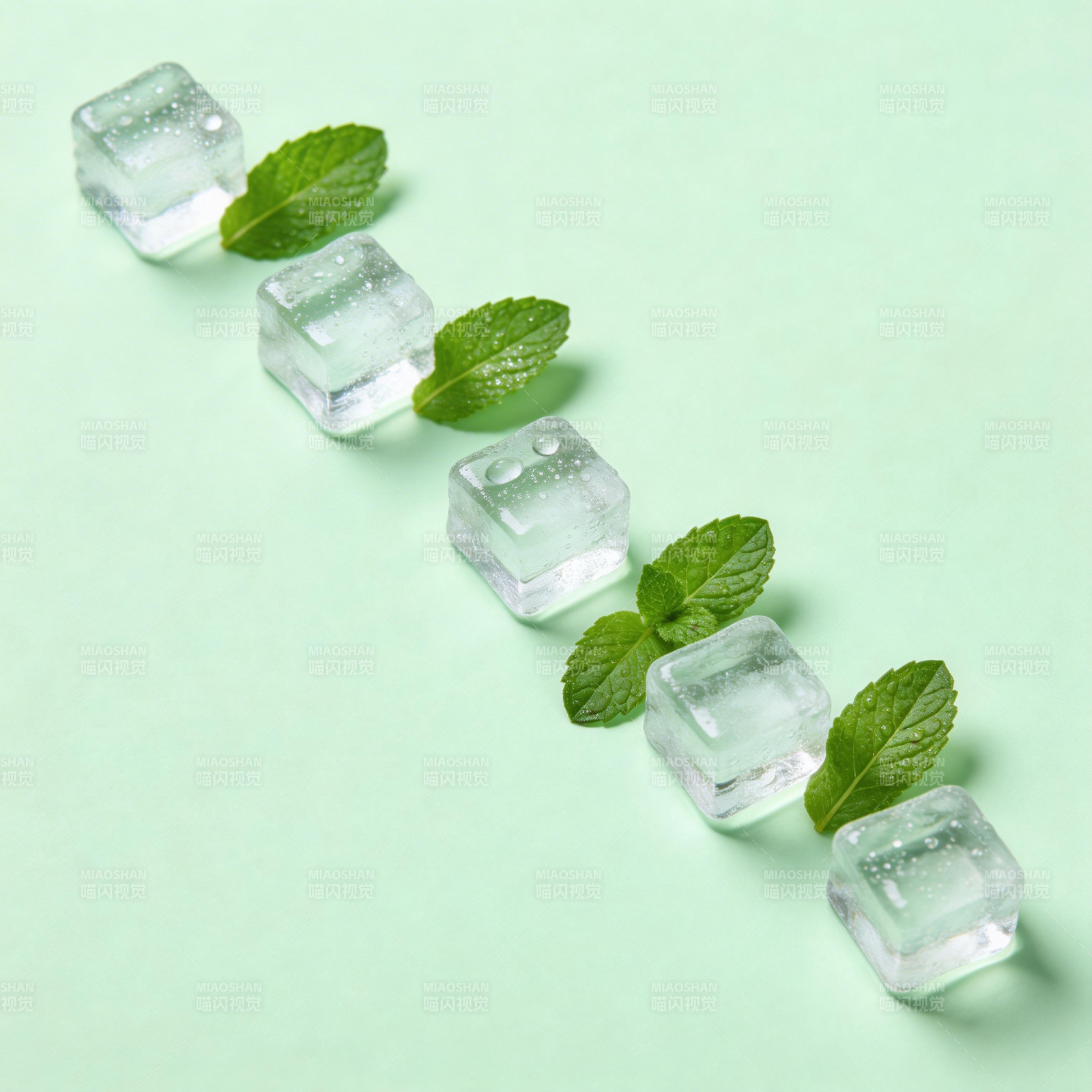 冰块与薄荷叶图片