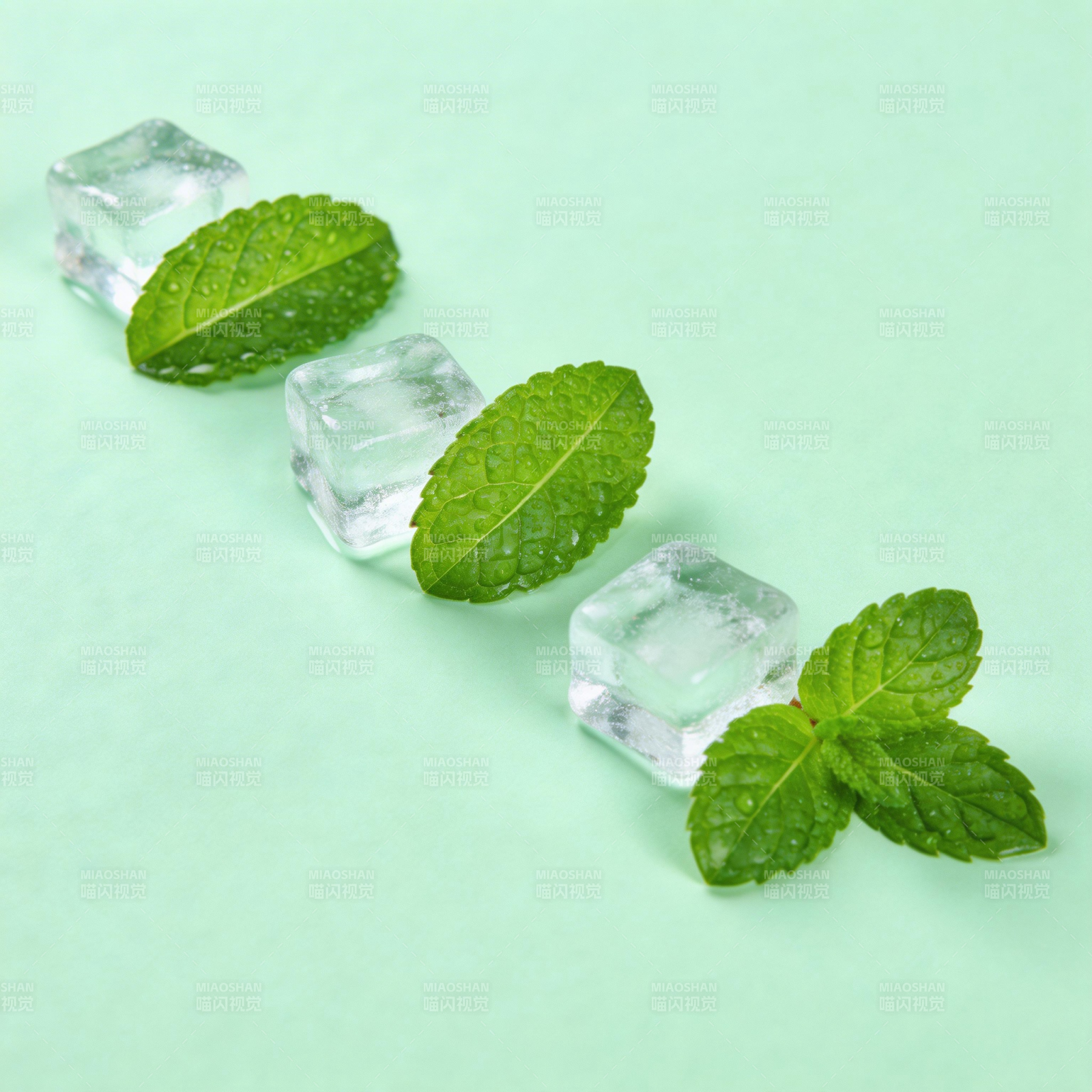 冰块与薄荷叶图片
