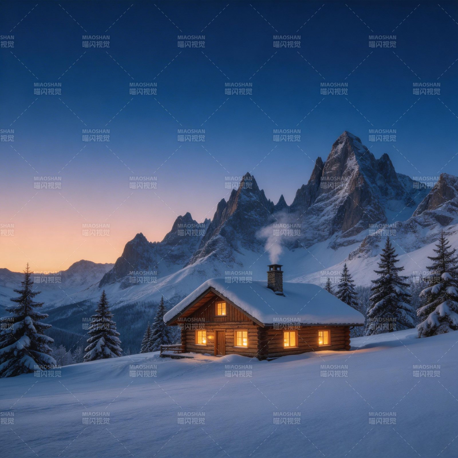 雪夜小屋 温暖如春图片