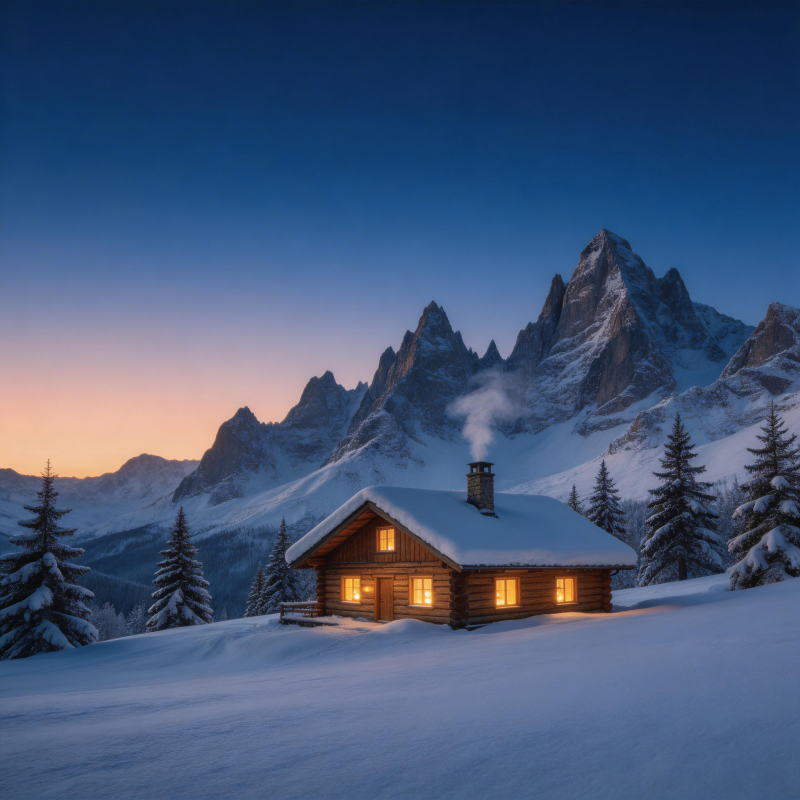 雪夜小屋 温暖如春图片