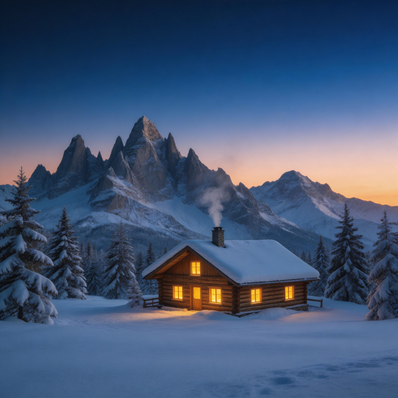 雪夜山居灯火暖图片