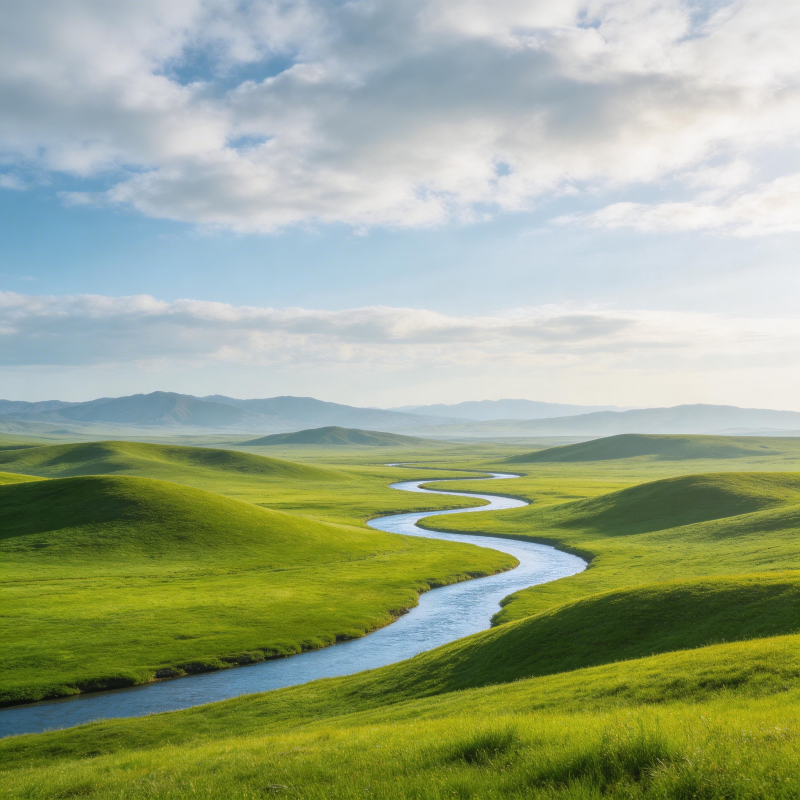 绿野蜿蜒溪流图片