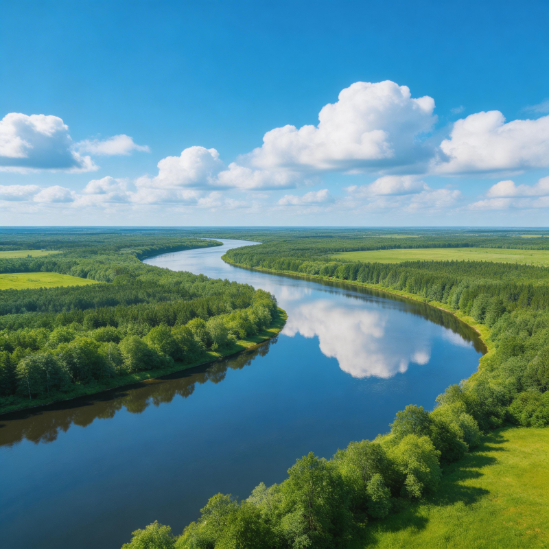 碧水蜿蜒绿野间图片