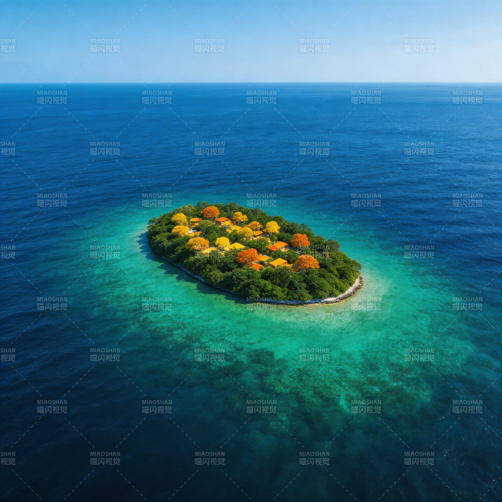 碧海孤岛秋色浓图片