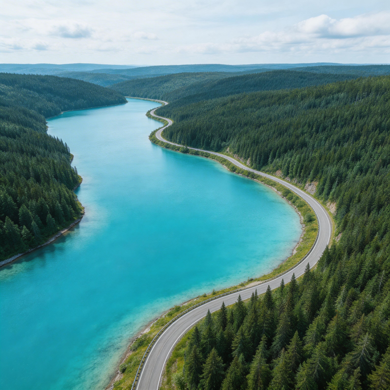 碧水蜿蜒林间路图片