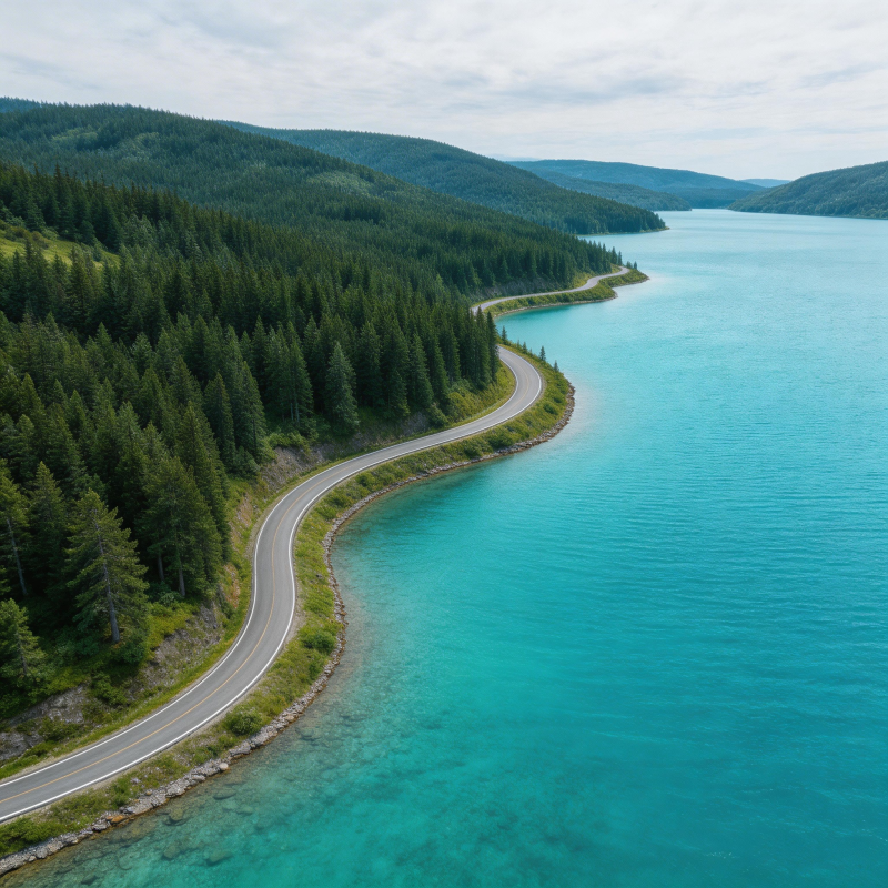 湖畔公路美景图片