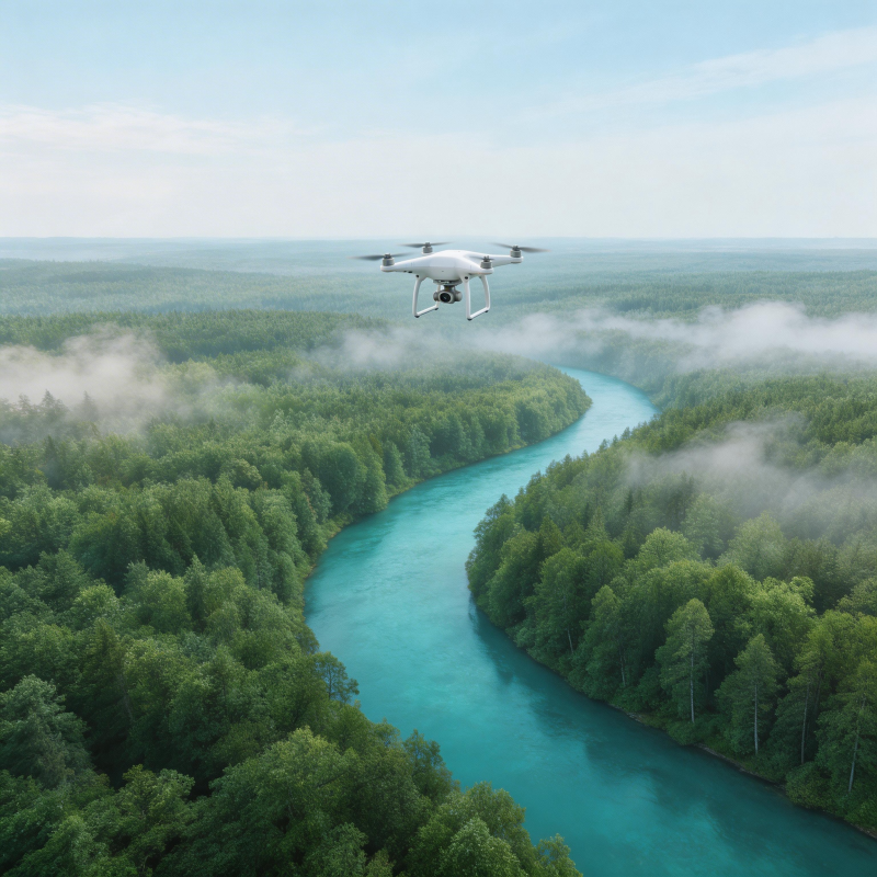 无人机俯瞰碧水林海图片