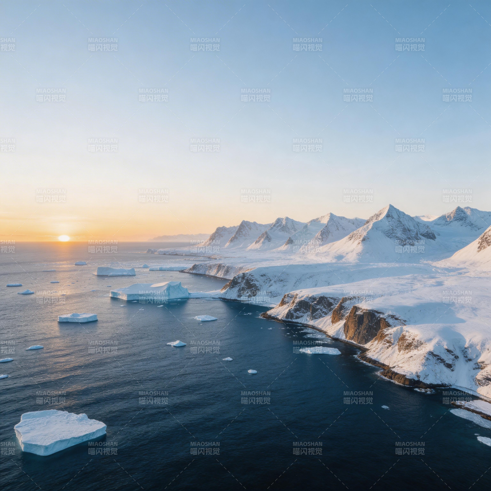 极地冰川日出图片