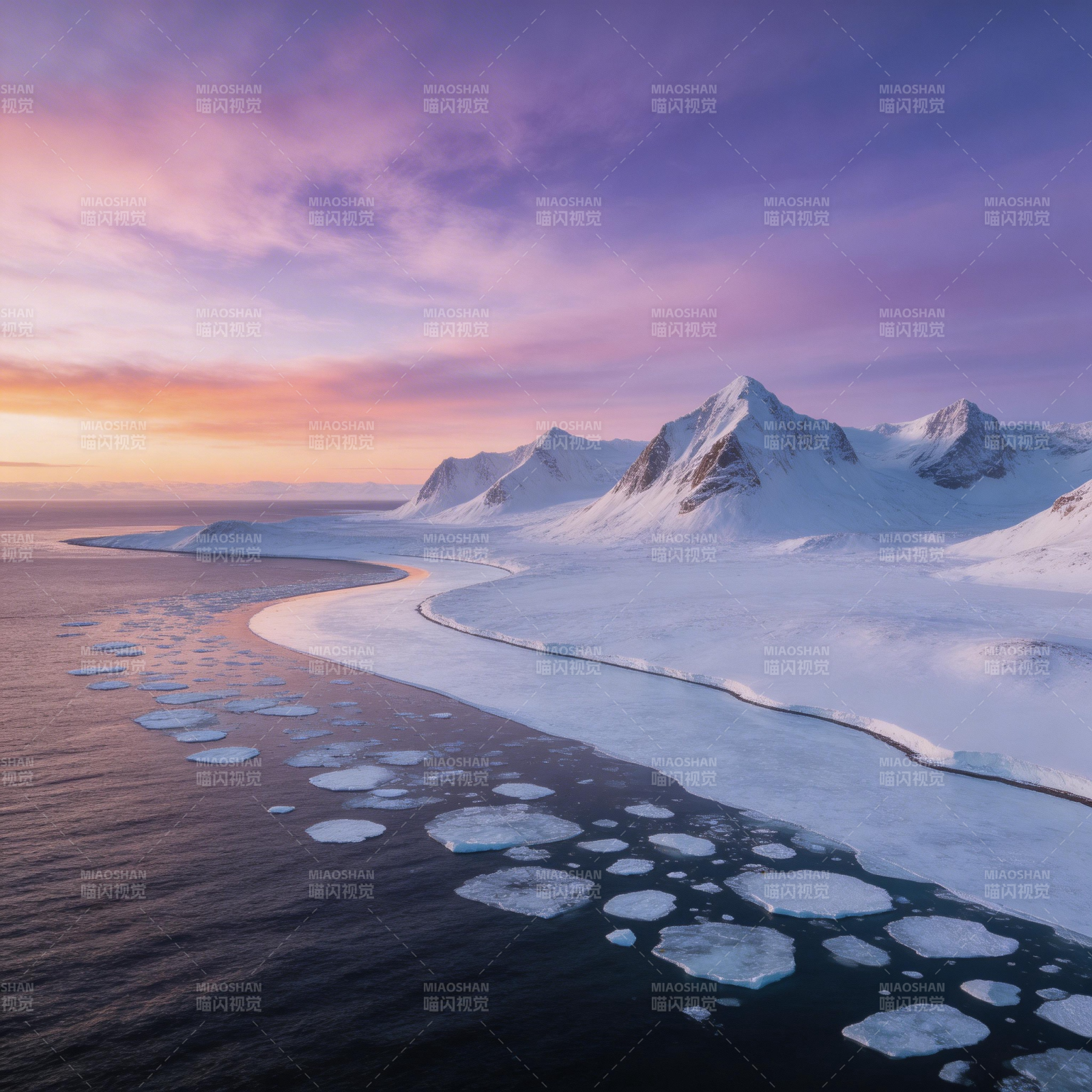 极地冰川日落图片