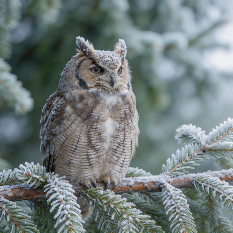 雪中猫头鹰栖枝图片