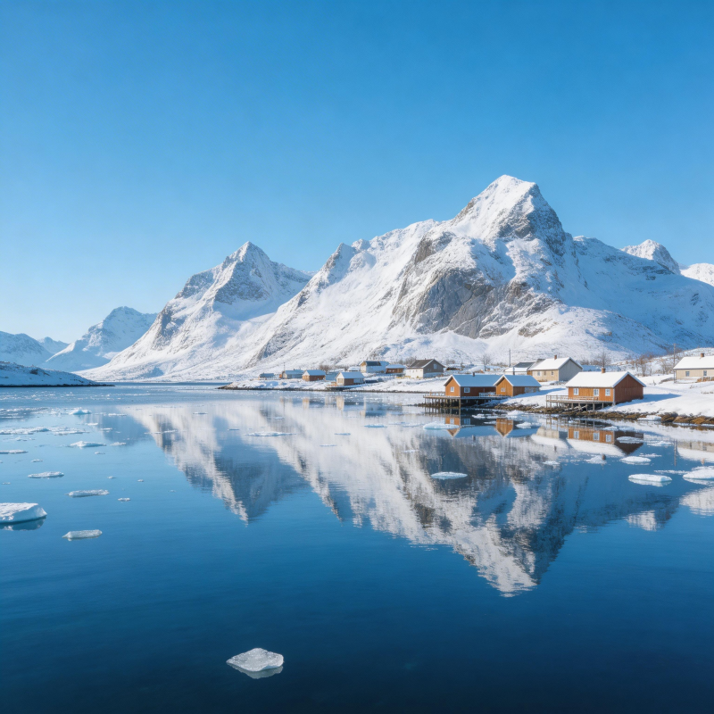 雪山倒影湖畔村图片