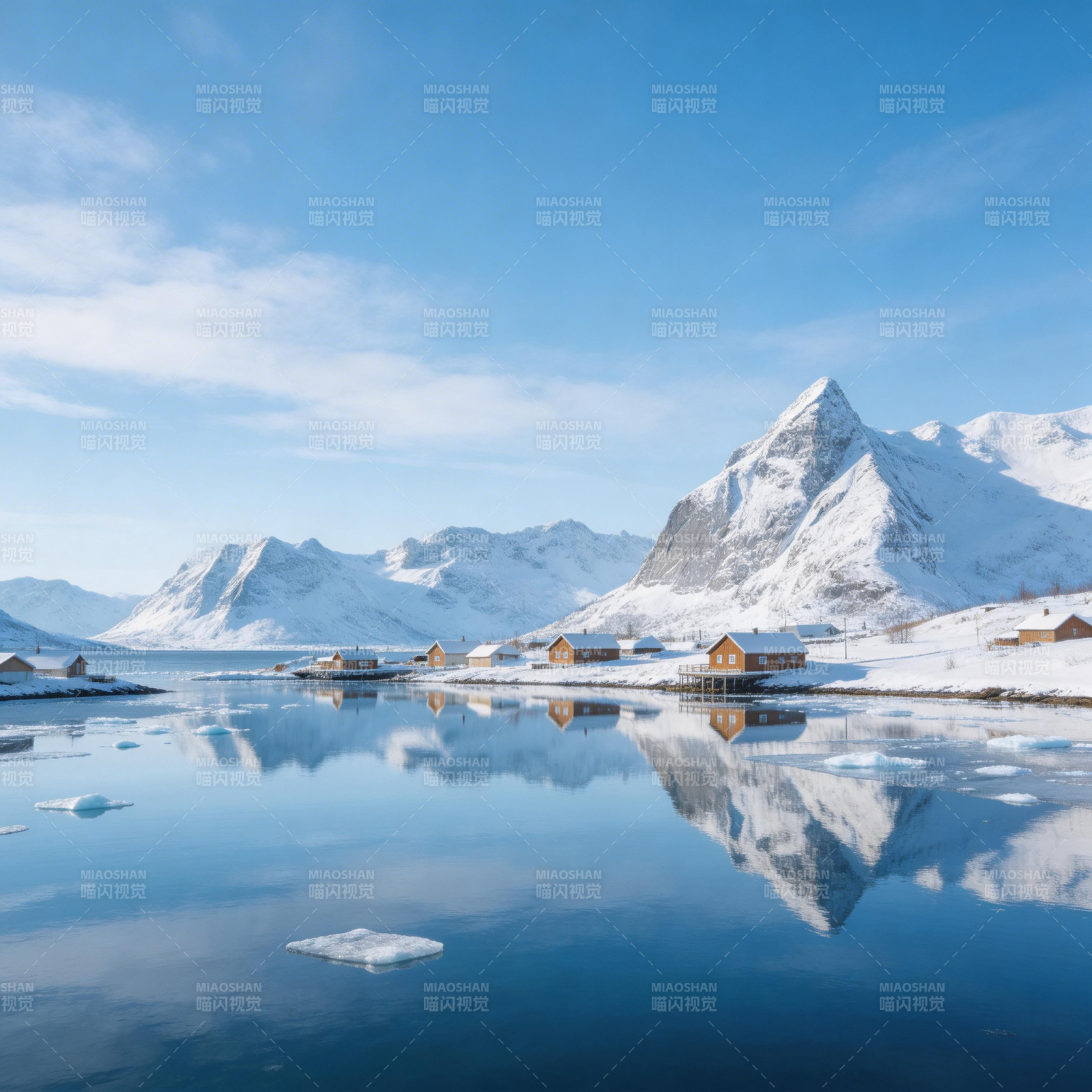 雪山倒影静谧湖图片