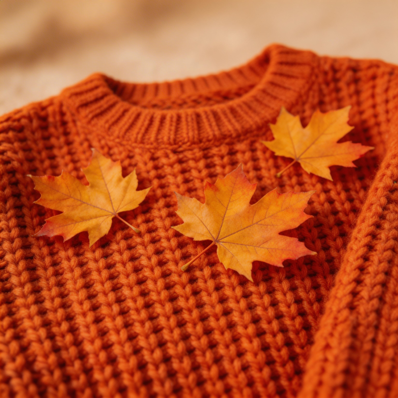 秋叶点缀橙色毛衣图片