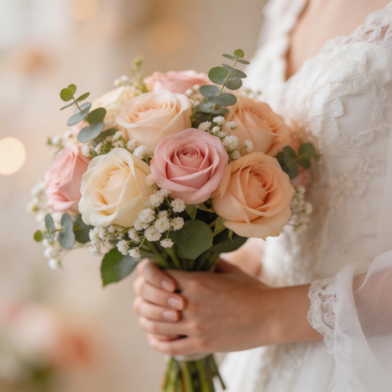 新娘手捧花束图片