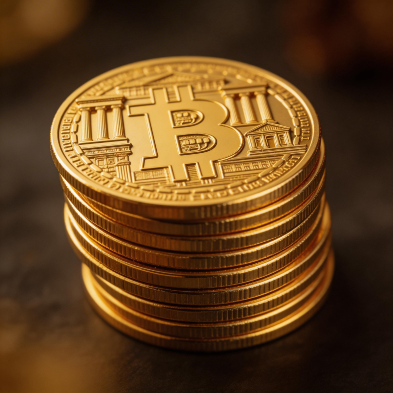 金色比特币堆叠图片