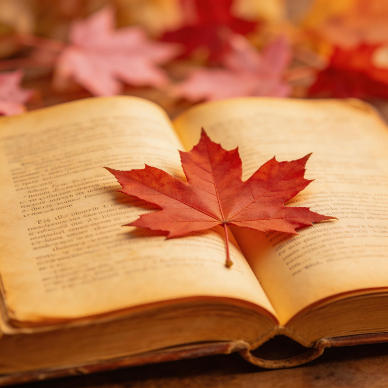 秋叶书页静谧美图片