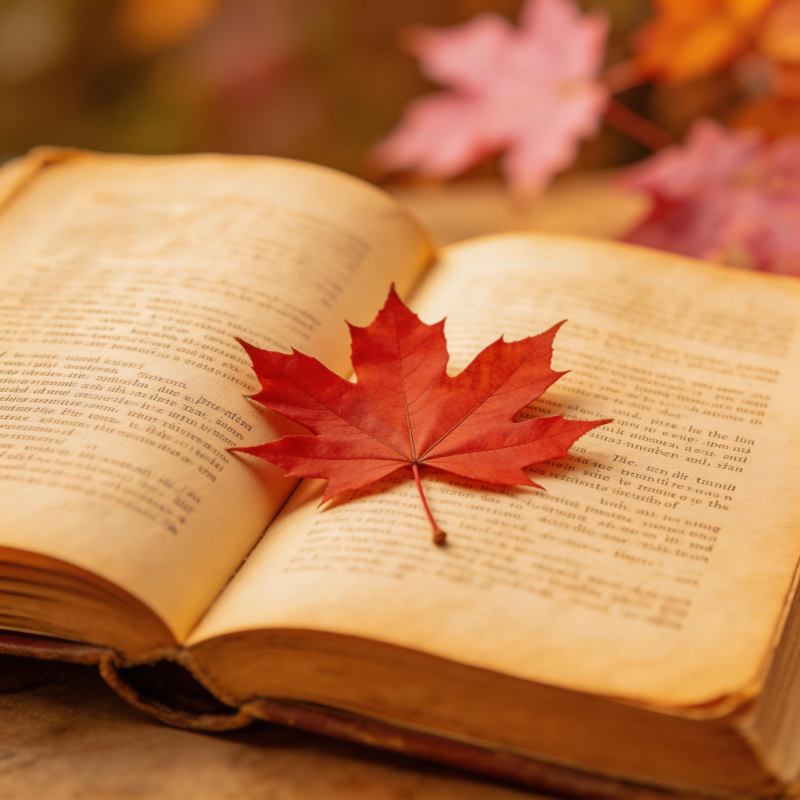 秋叶书页静谧时光图片