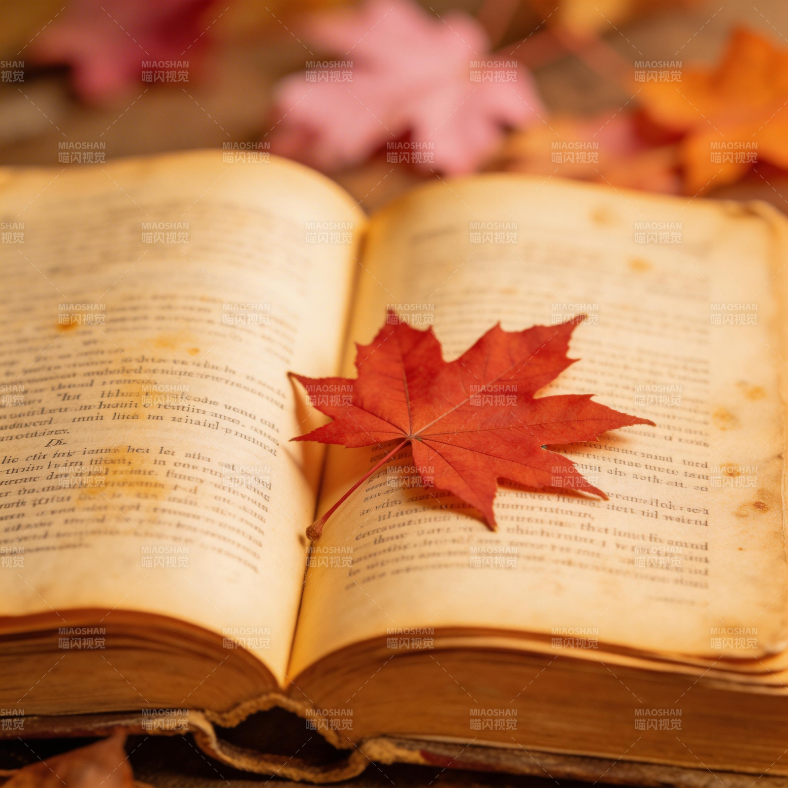 秋叶书页静谧时光图片