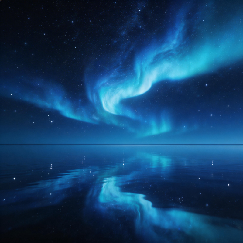 极光映夜海图片