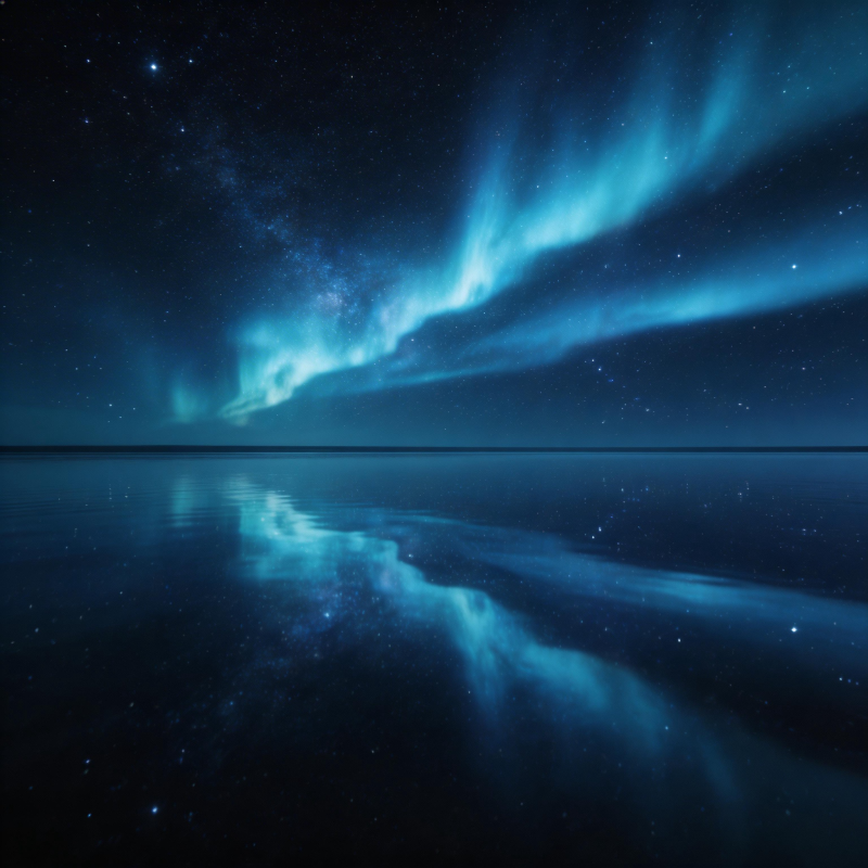 极光映夜海图片