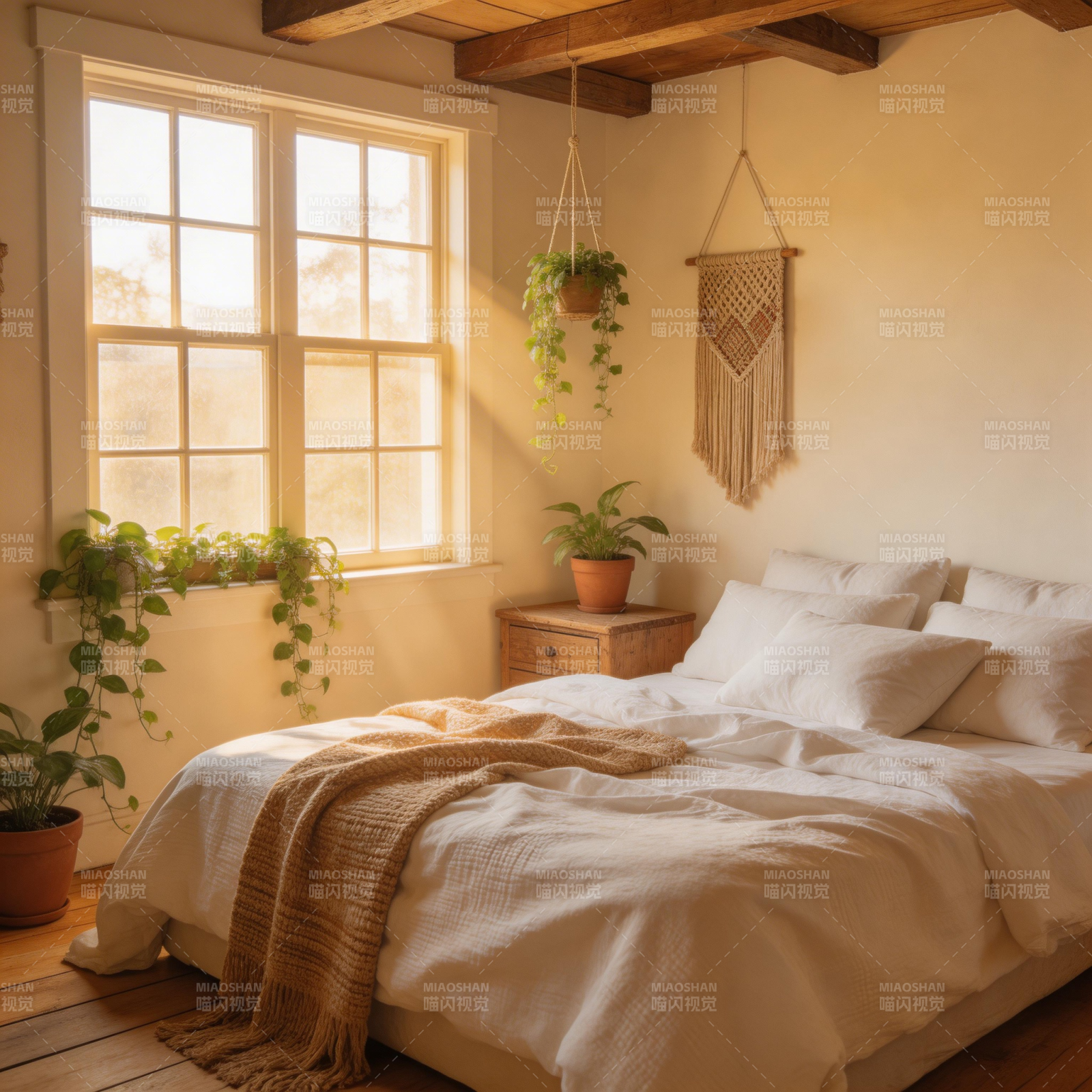 温馨卧室绿植点缀图片