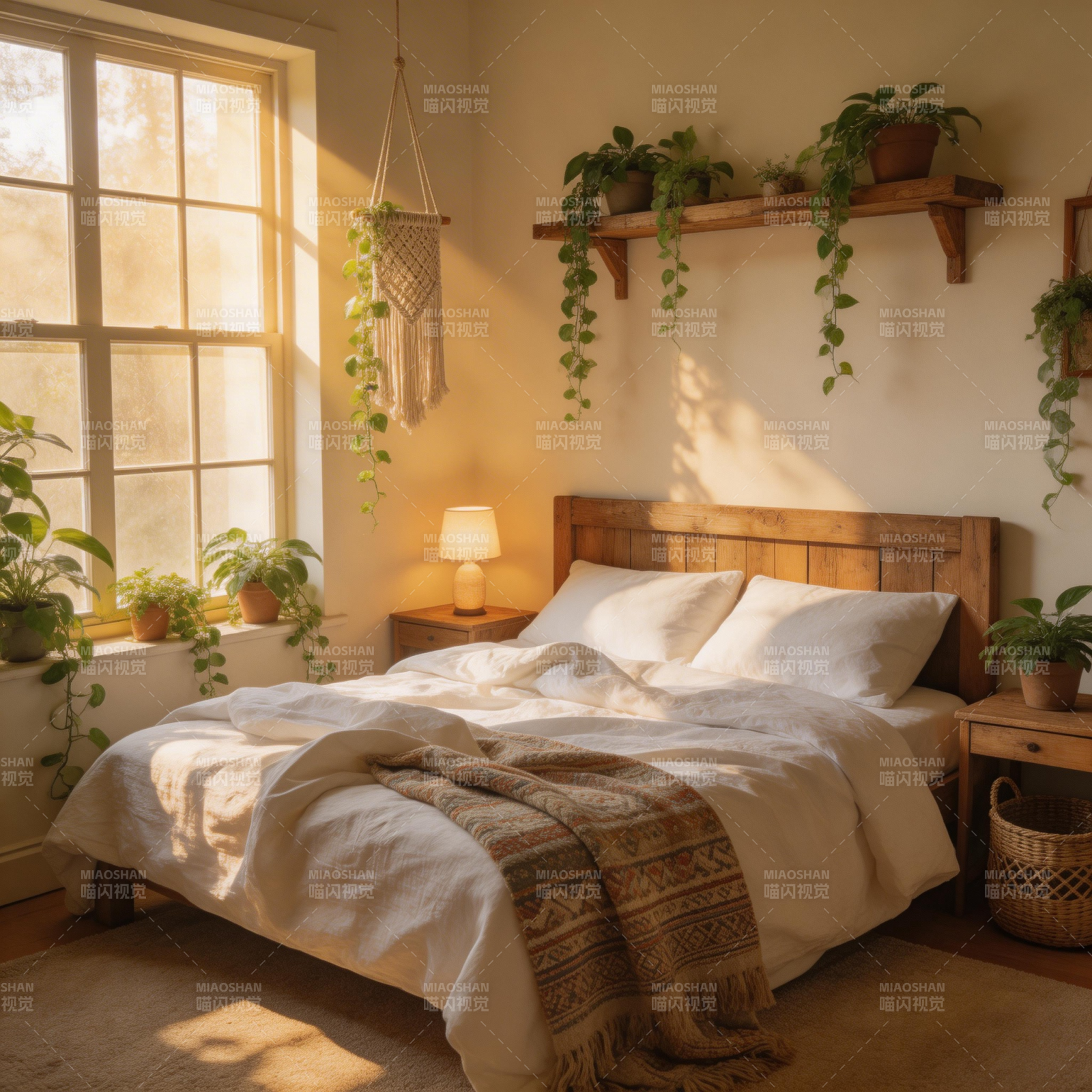 阳光绿植卧室图片