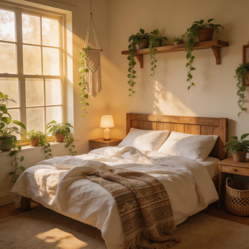 阳光绿植卧室图片