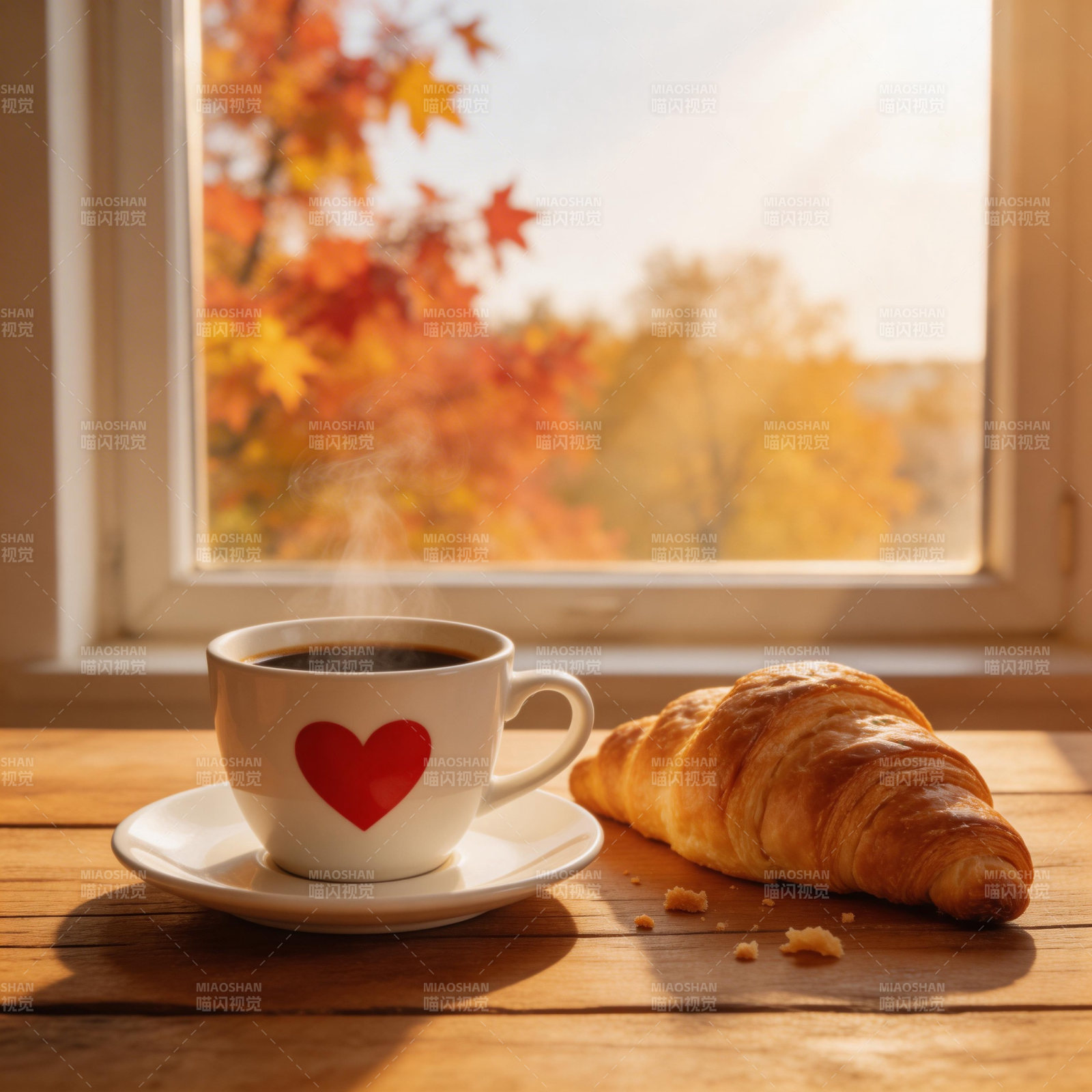 秋日咖啡与羊角包图片