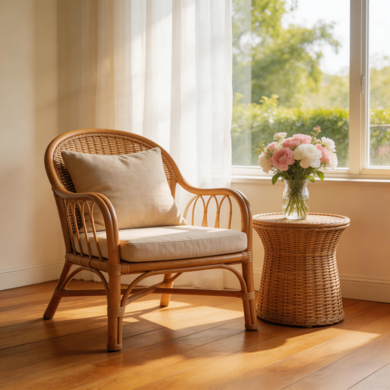温馨藤椅角落图片