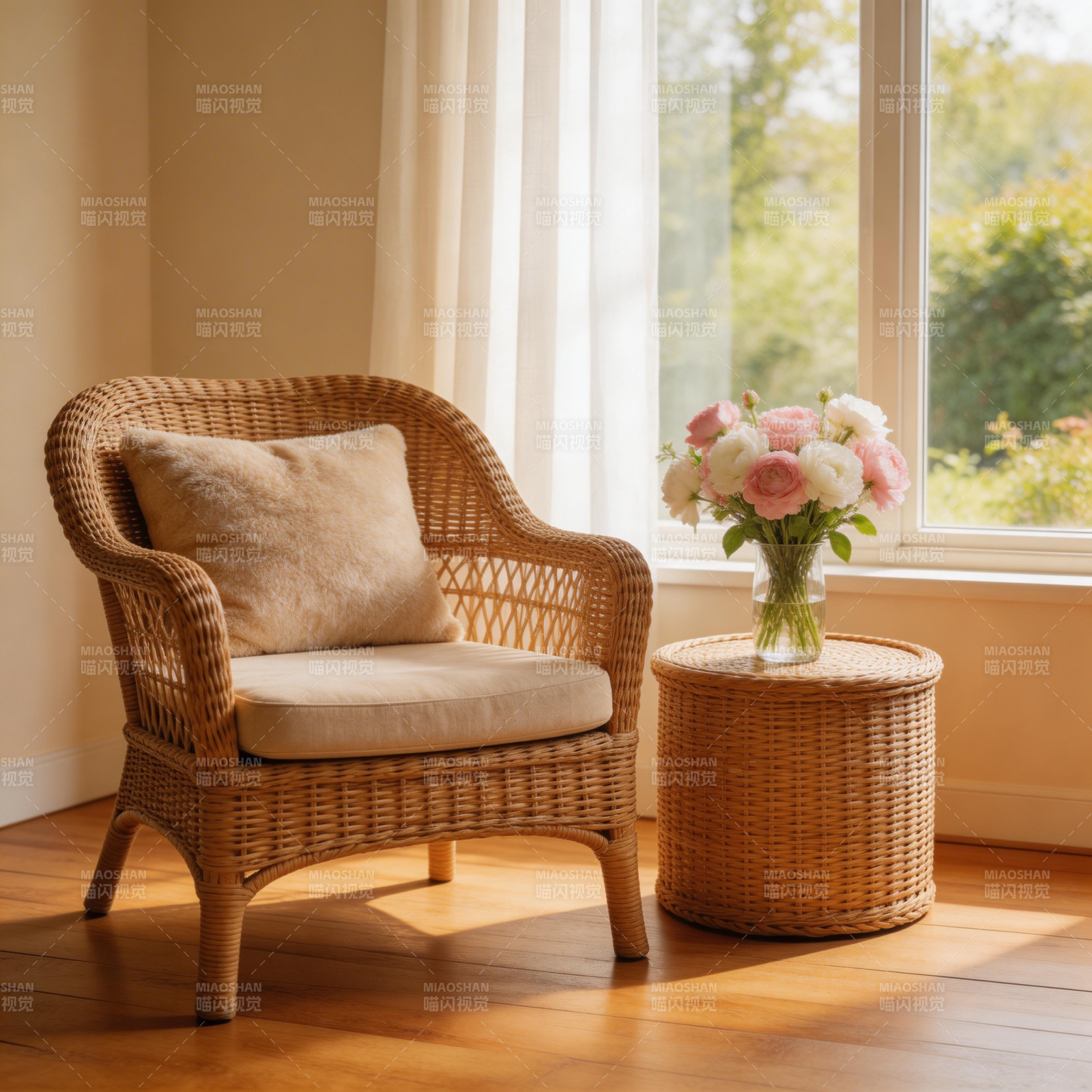 藤椅花影 静谧时光图片