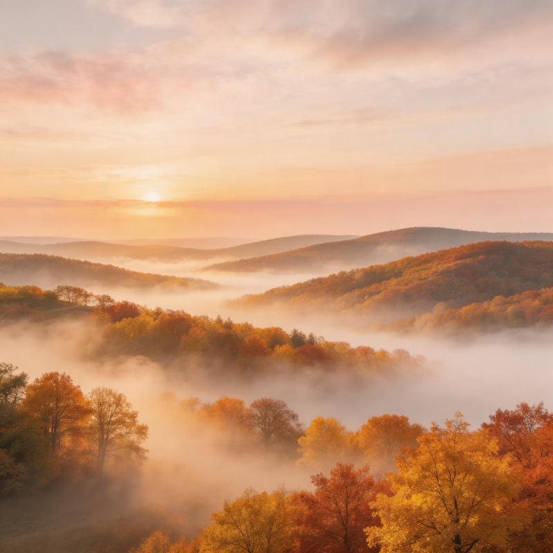 秋雾晨曦山林图片