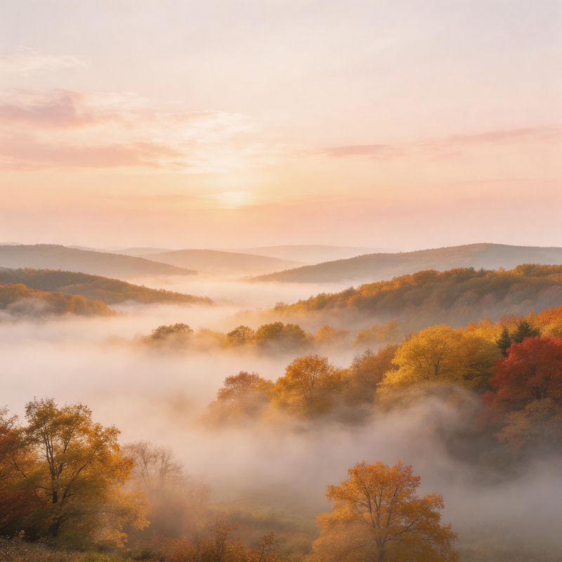 秋雾晨曦山林图片