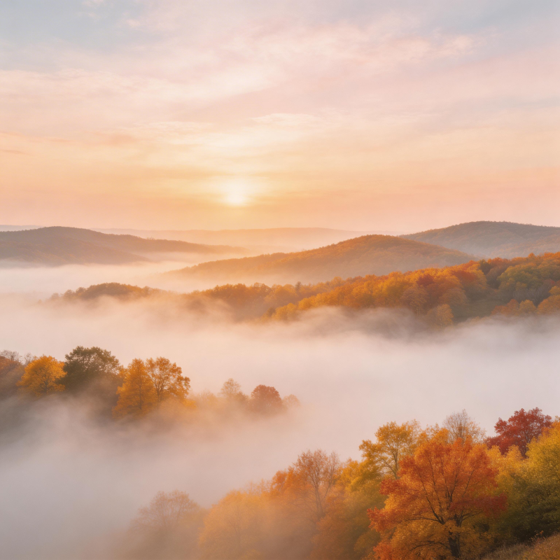 秋雾晨曦山景图片