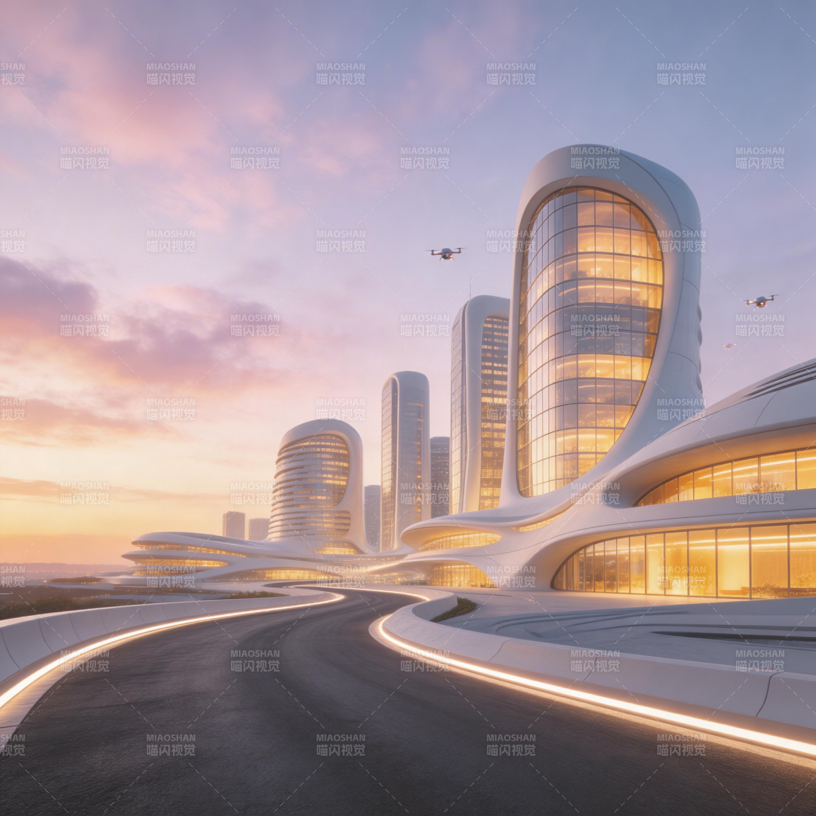 未来都市晨曦图片