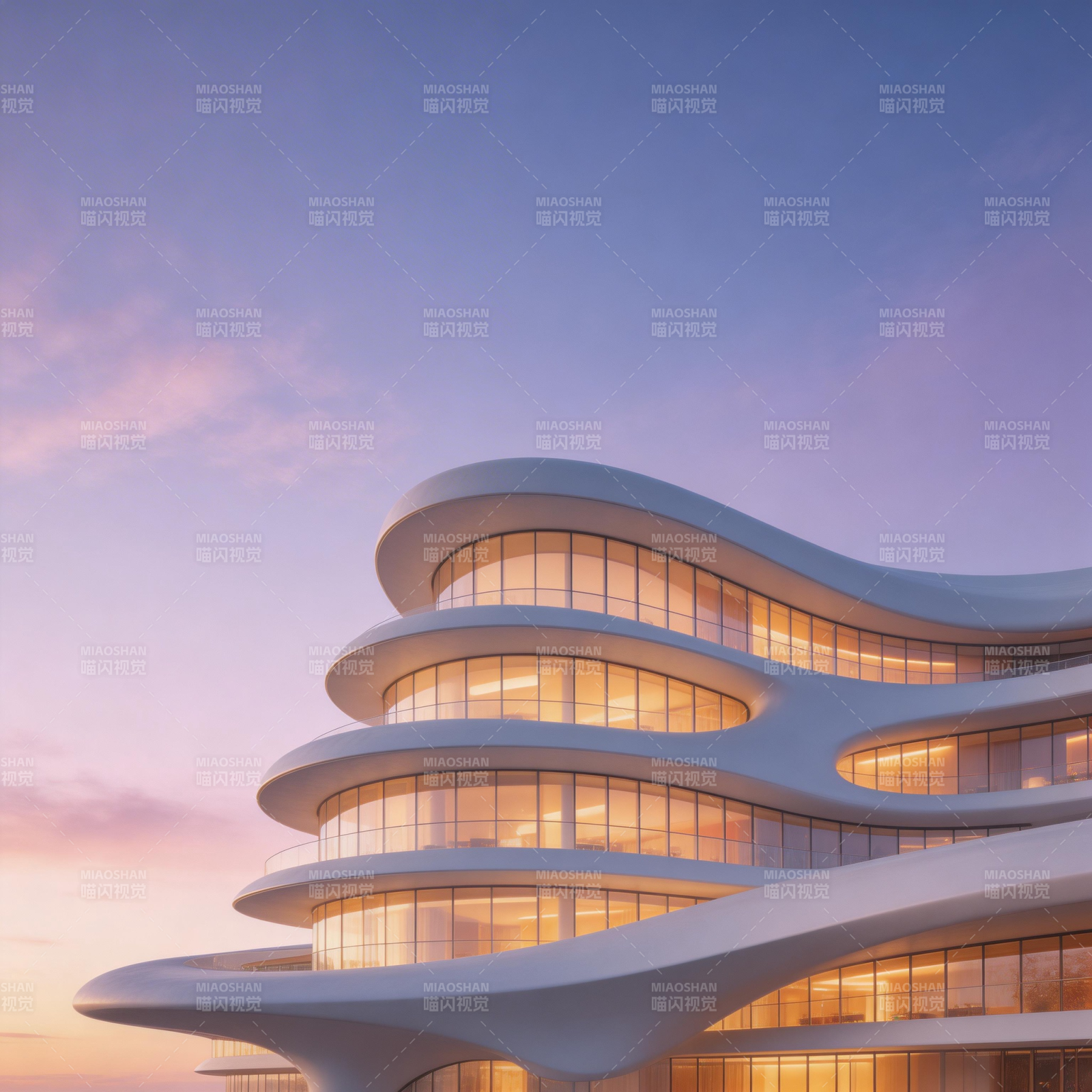 流线型建筑夜景图片