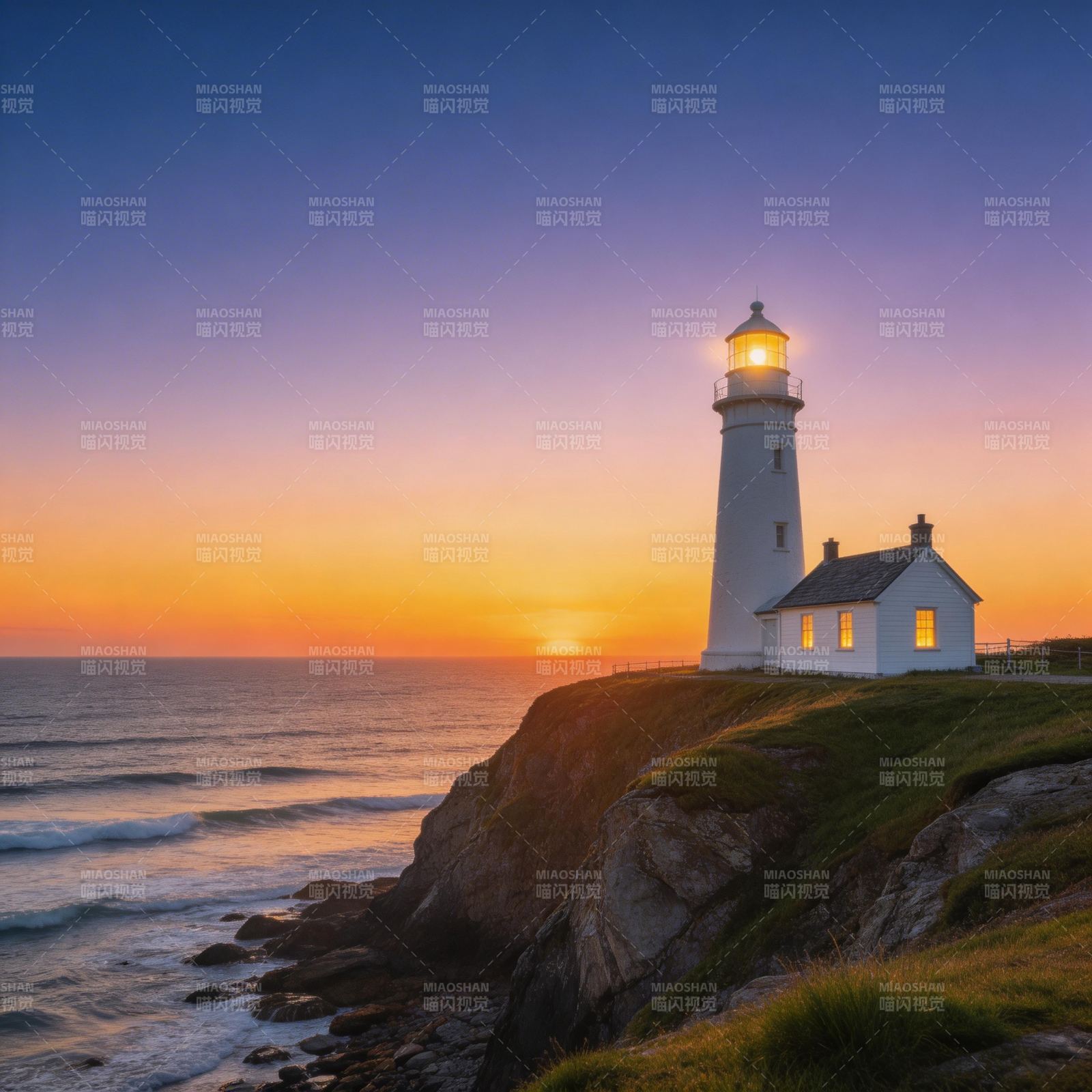 灯塔晨曦图片