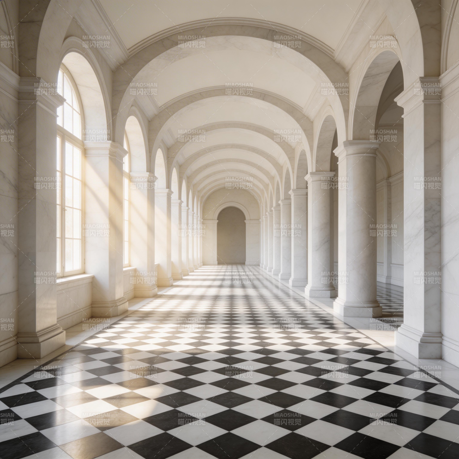 大理石长廊光影图片
