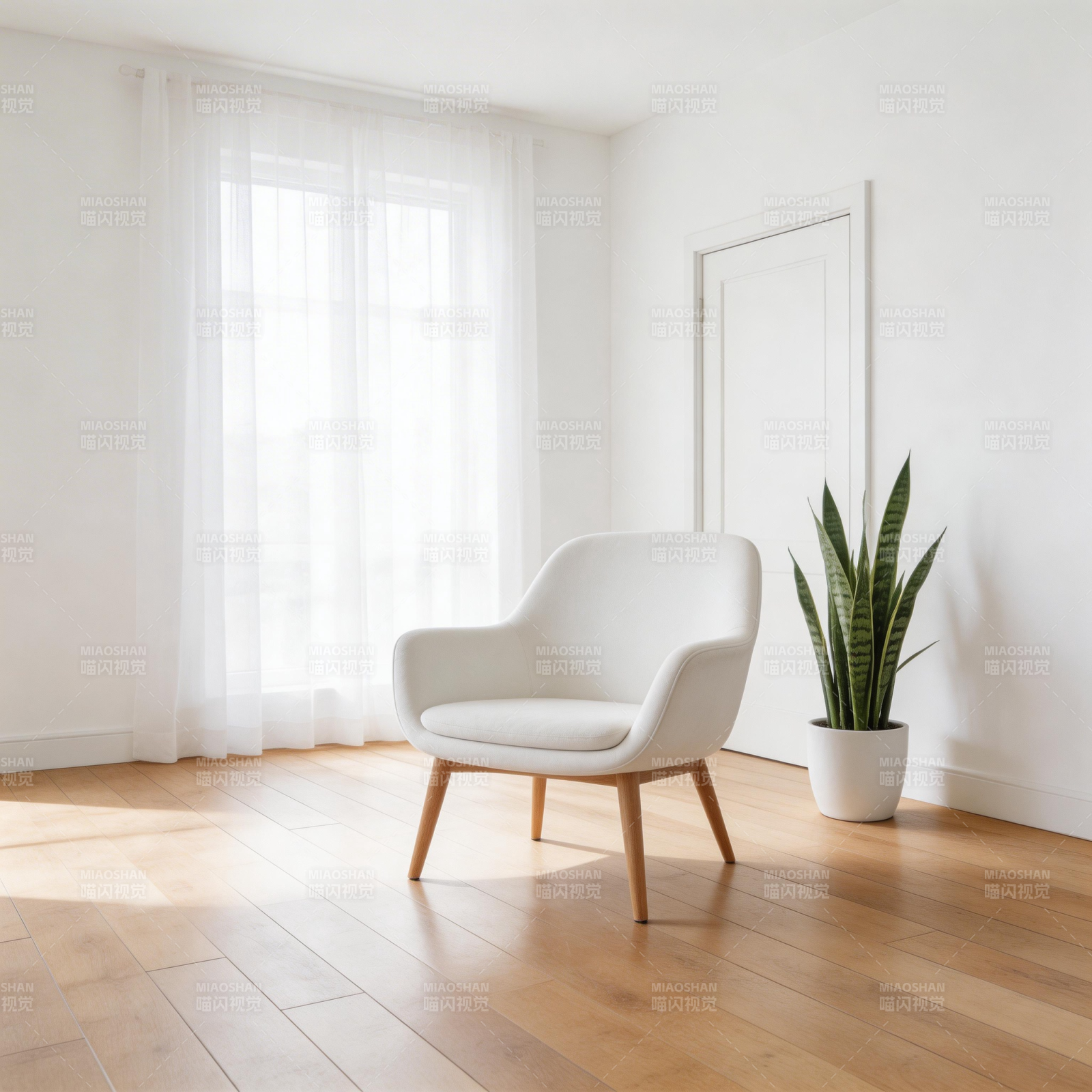 简约白椅绿植角落图片