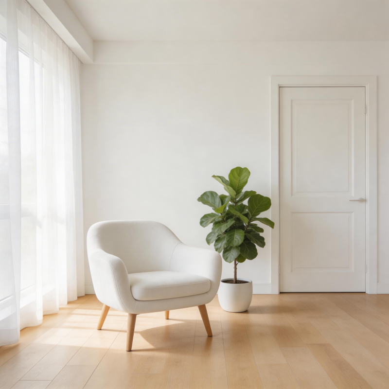 简约白椅绿植一角图片