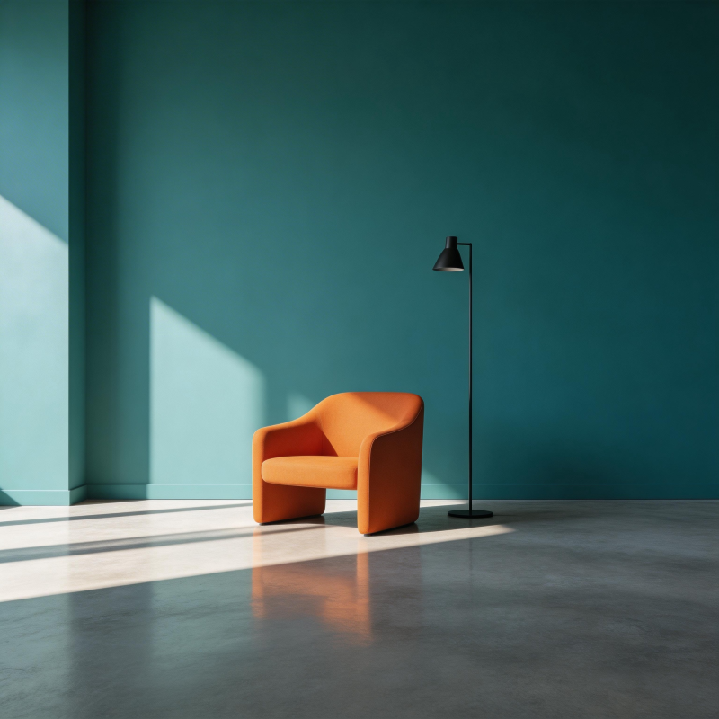 橙椅静谧角落图片